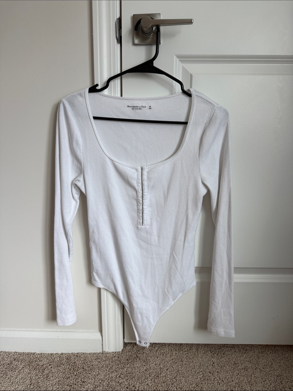 Abercrombie & Fitch White Long-Sleeve Scoop Henley Bodysuit